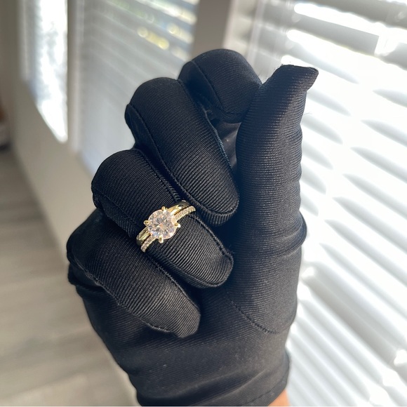 S925 in 14K Gold Plating Hidden Halo Engagement Ring 2ct Moissanite Diamond - Picture 10 of 10